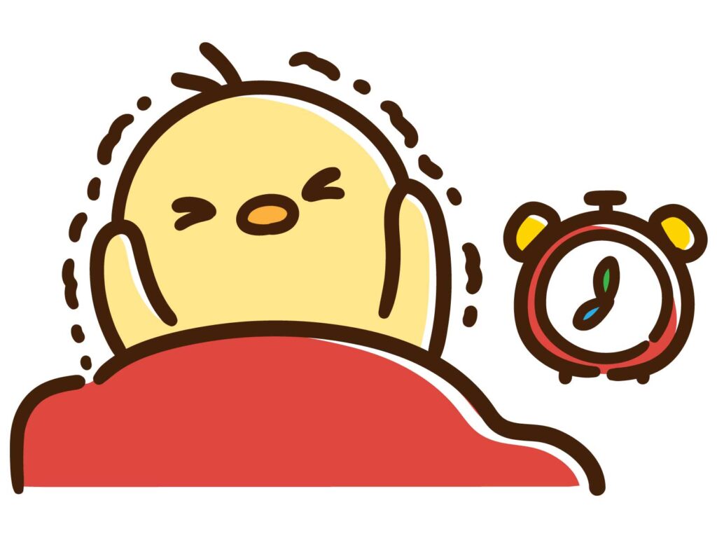目覚ましに耐えるヒヨコ